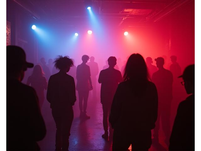 Early photo of founders at an underground rave in Los Angeles with vibrant, raw lighting