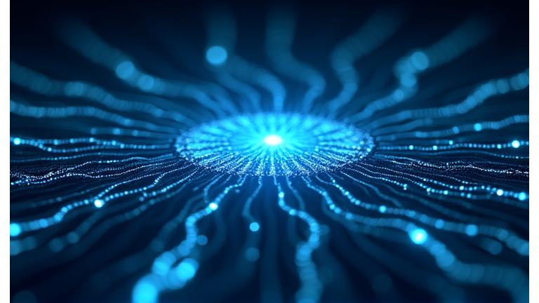 Visual representation of AI-powered audio-visual synchronization technology with real-time beat detection and synchronized lighting patterns.