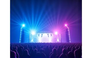 Energy-efficient LED stage lights casting vibrant colors during a night festival, showcasing their brilliance.