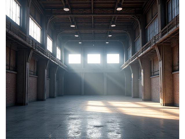 Interior of a vast, empty industrial warehouse with high ceilings and concrete floors, ready for transformation